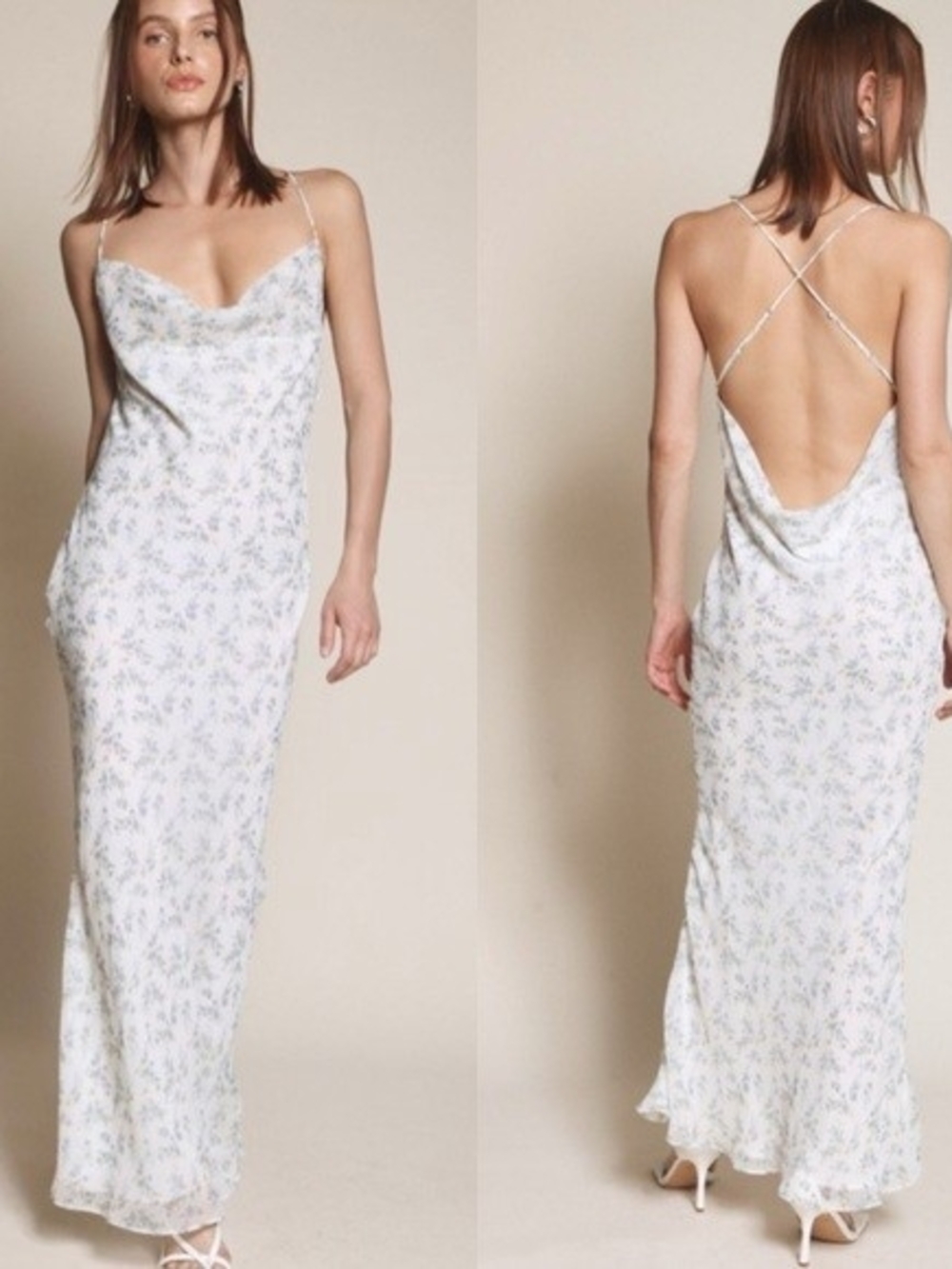 White Floral Maxi Dress With Open Back
